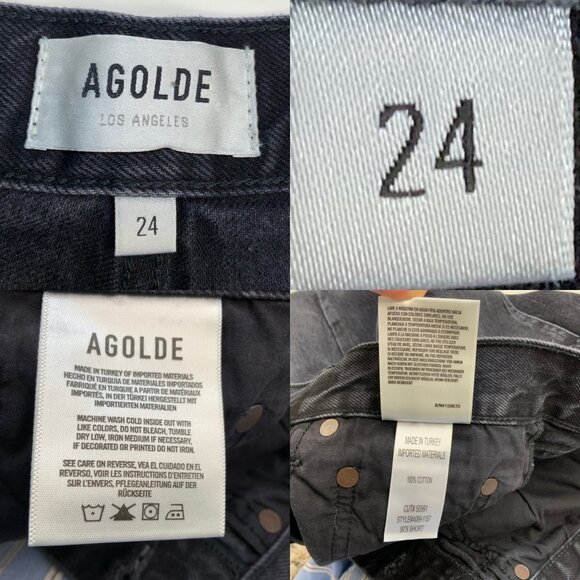 AGOLDE Denim 90's Shorts 24 Fallen Charcoal Wash Cutoffs High Rise - Picture 5 of 12